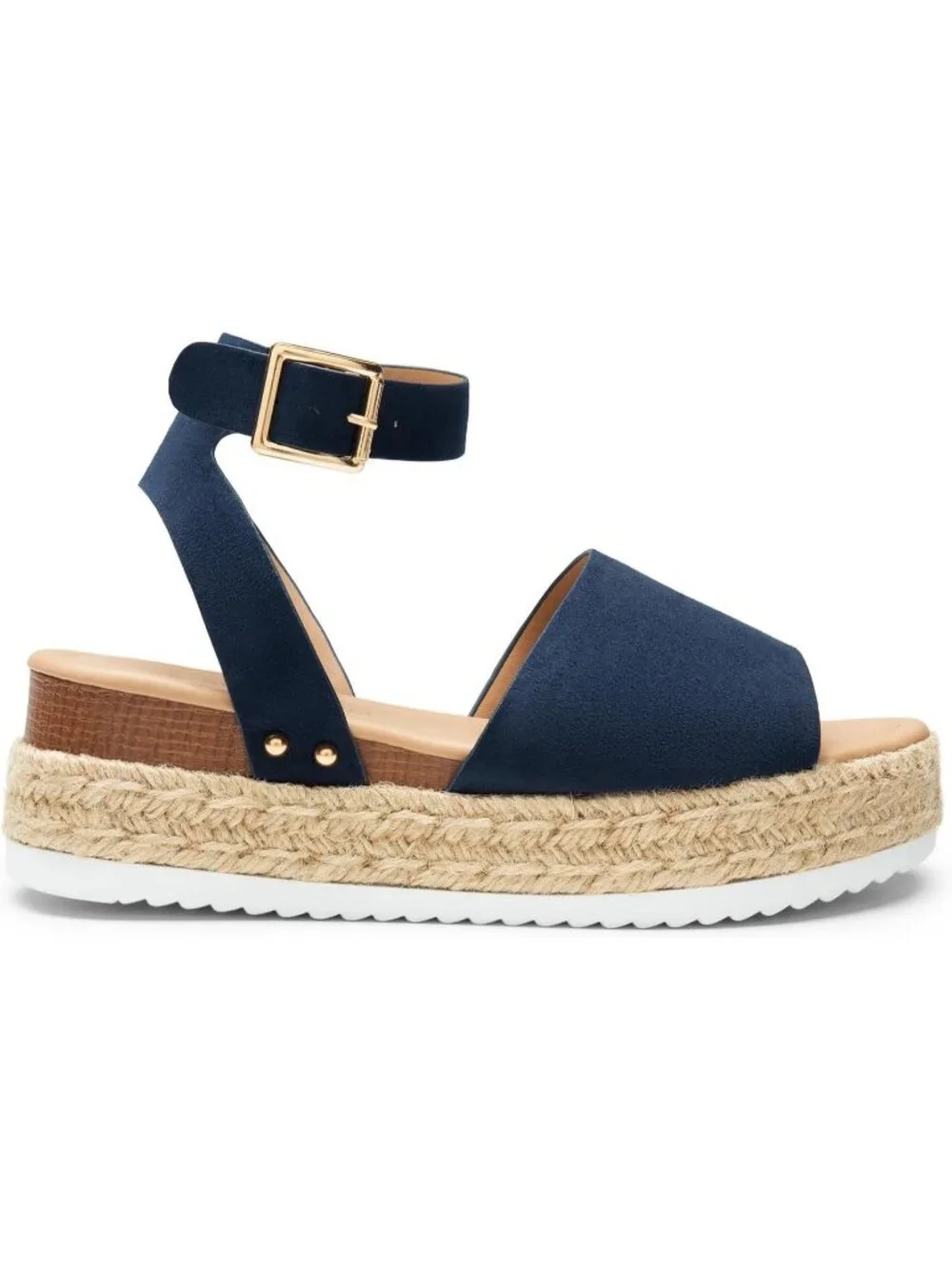 Womens Navy Blue Comfortable Platform Espadrilles Ankle Strap Wedge Sandal Shoes